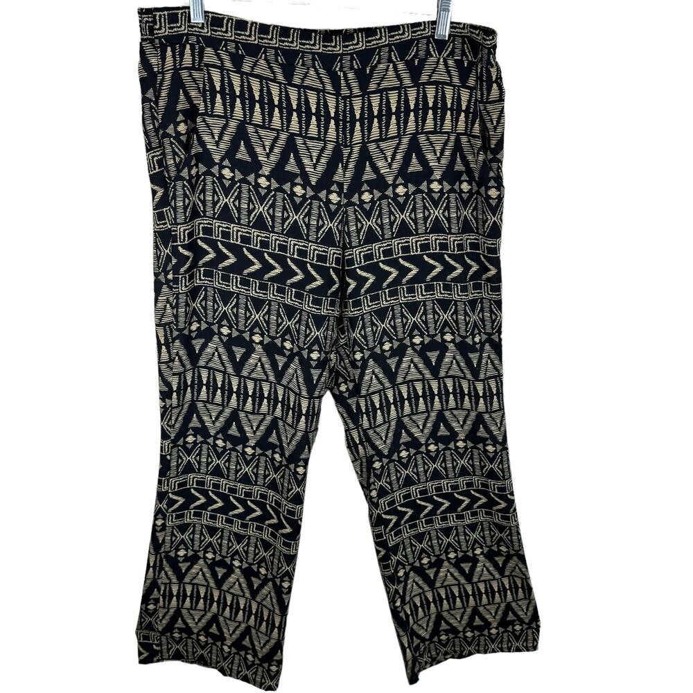 BCX‎ Black Tan Patterned Light Elastic Waist Straight Leg Pants Aztec Bold XL
